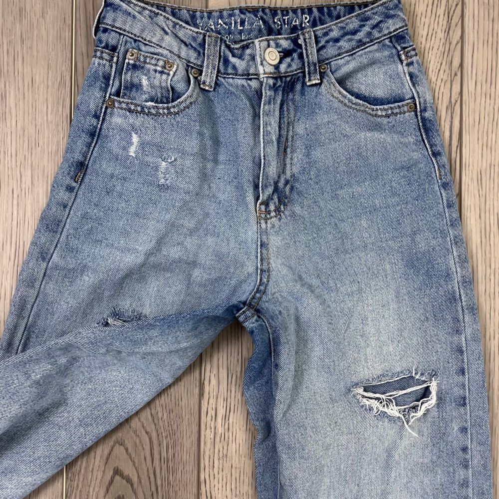 Vanilla Star Size 0 Distressed High Rise Denim Straight Leg Mom Vintage Jeans - Picture 9 of 9